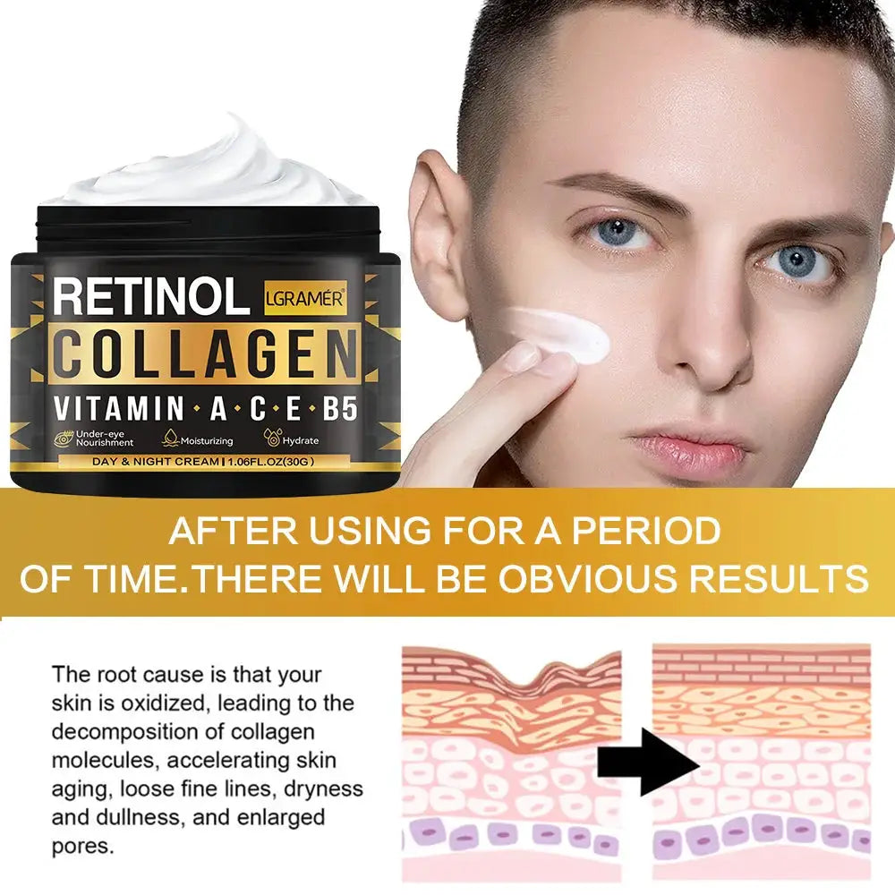 NexDerm Men's Retinol Collagen Vitamin C Face Cream for Brightening Hydration and Anti Aging Wrinkle Reduction