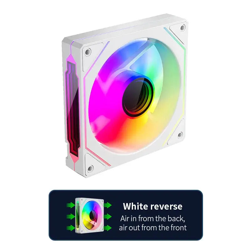TEUCER LJ-4Pro ARGB 120mm PC case fan, white frame with rainbow RGB lighting, 4-pin PWM
