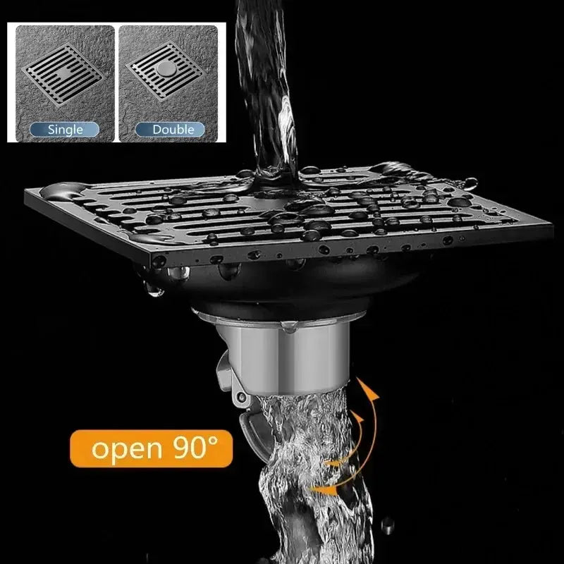 Floor drain Simples Market; 10cm square stainless steel with removable cover, anti-odor bathroom drain, 2 inset options.
