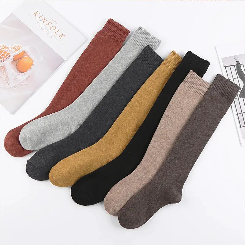 Women's Winter Warm Long Knee High Socks Thick Thermal Cotton Terry Harajuku Breathable Casual