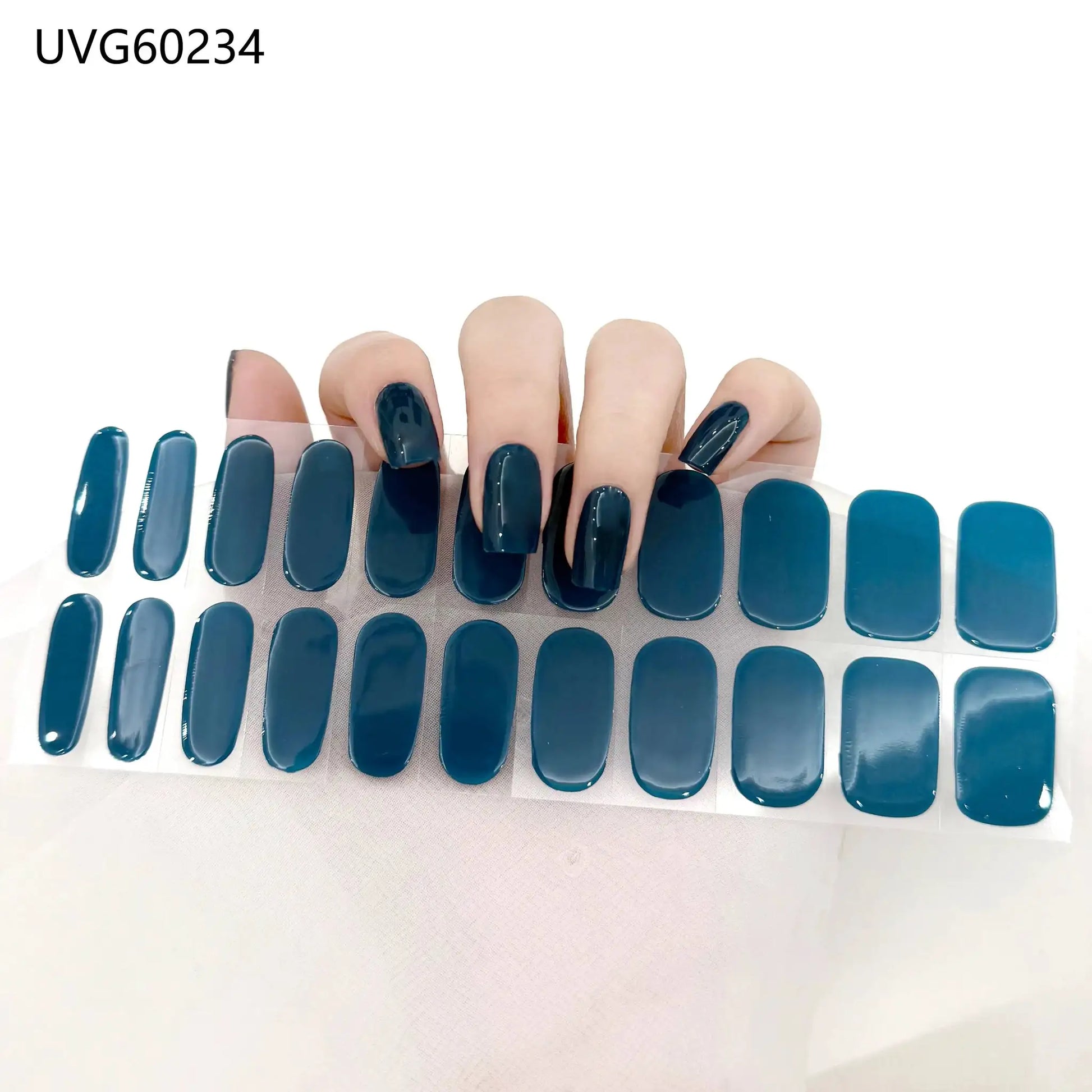 Gel nail wraps in blue shades for full-cover manicure; 16/20/22-tip sheet