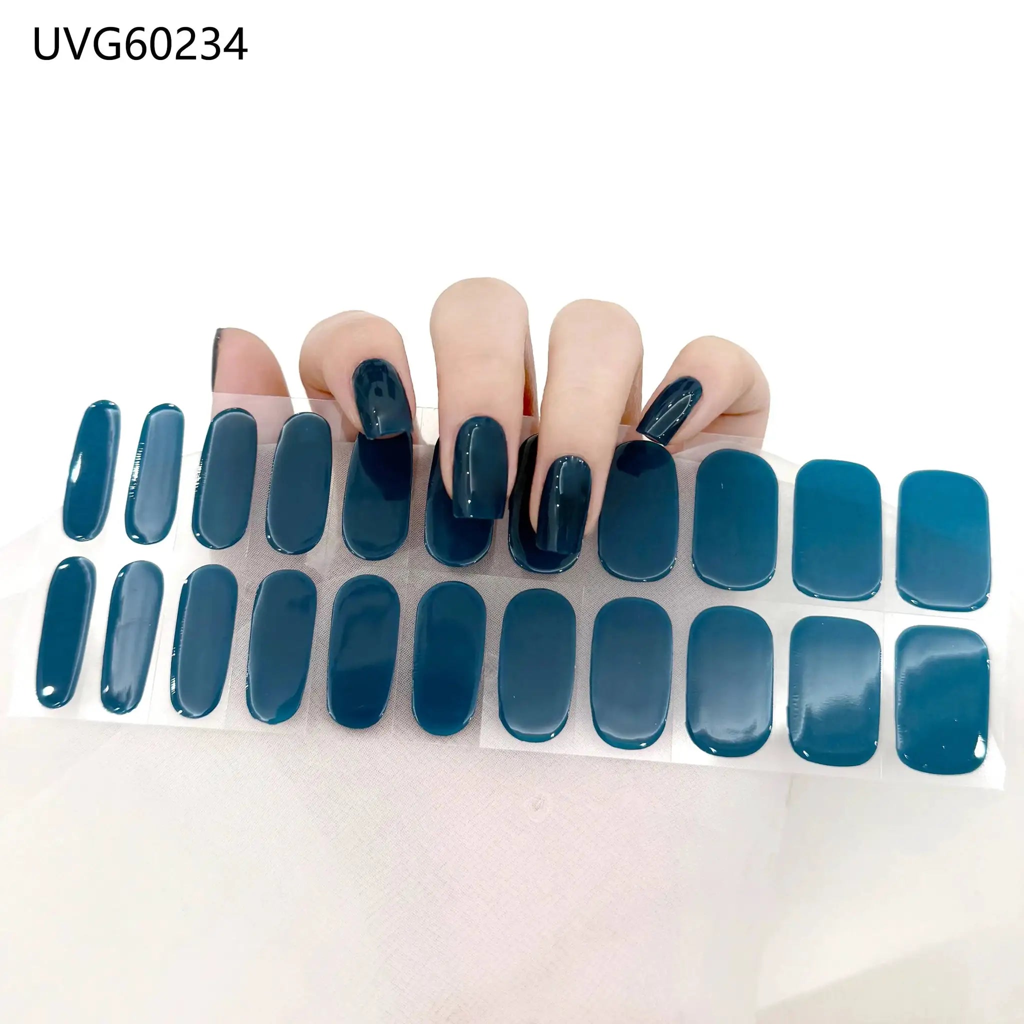 Gel nail wraps in blue shades for full-cover manicure; 16/20/22-tip sheet