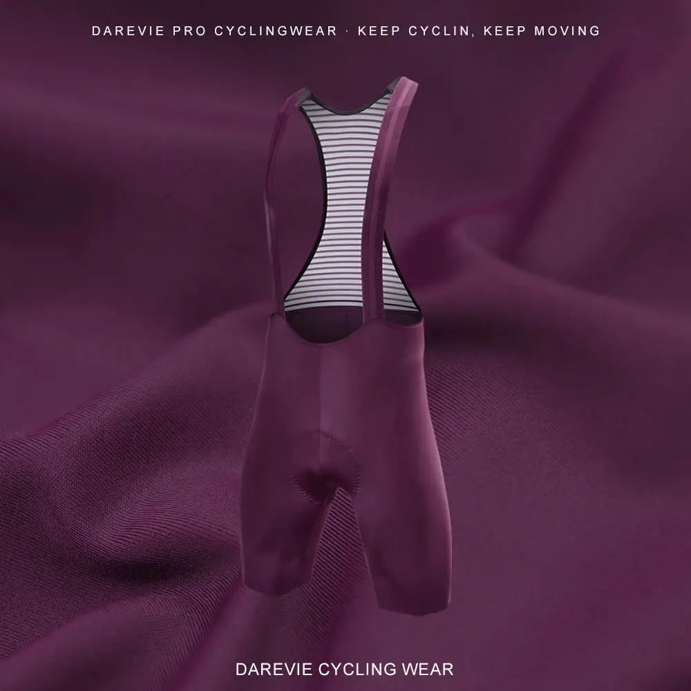 DAREVIE men's cycling bib shorts in purple with a striped back panel.