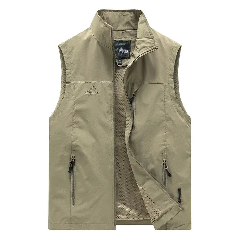 FGKKS men's khaki waistcoat vest with zip pockets and breathable mesh lining