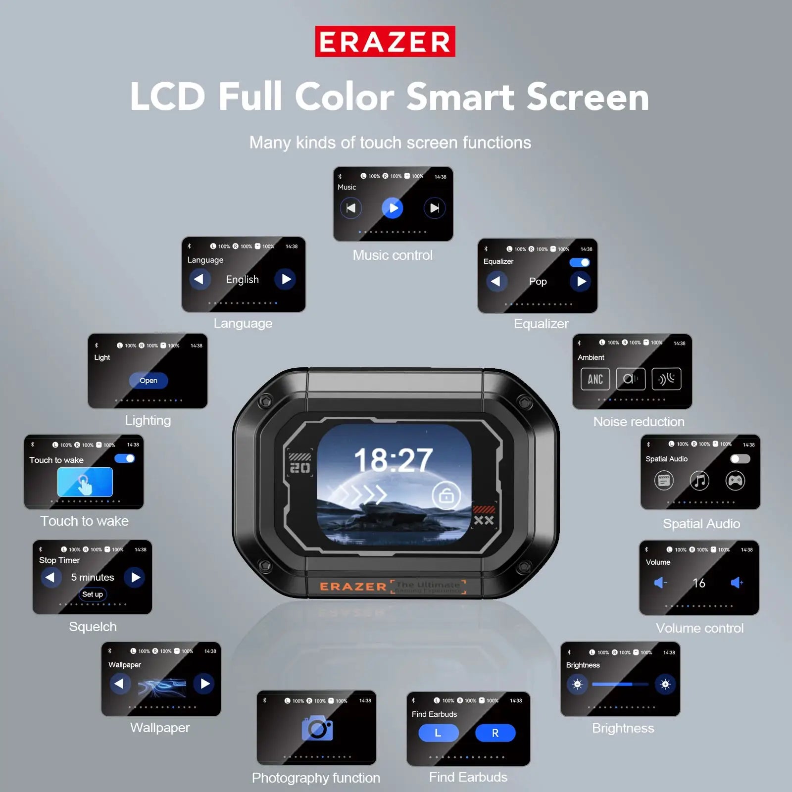 Erazer XP6 wireless headphones by Simples Market with LCD full-color smart screen and black rugged gaming headset