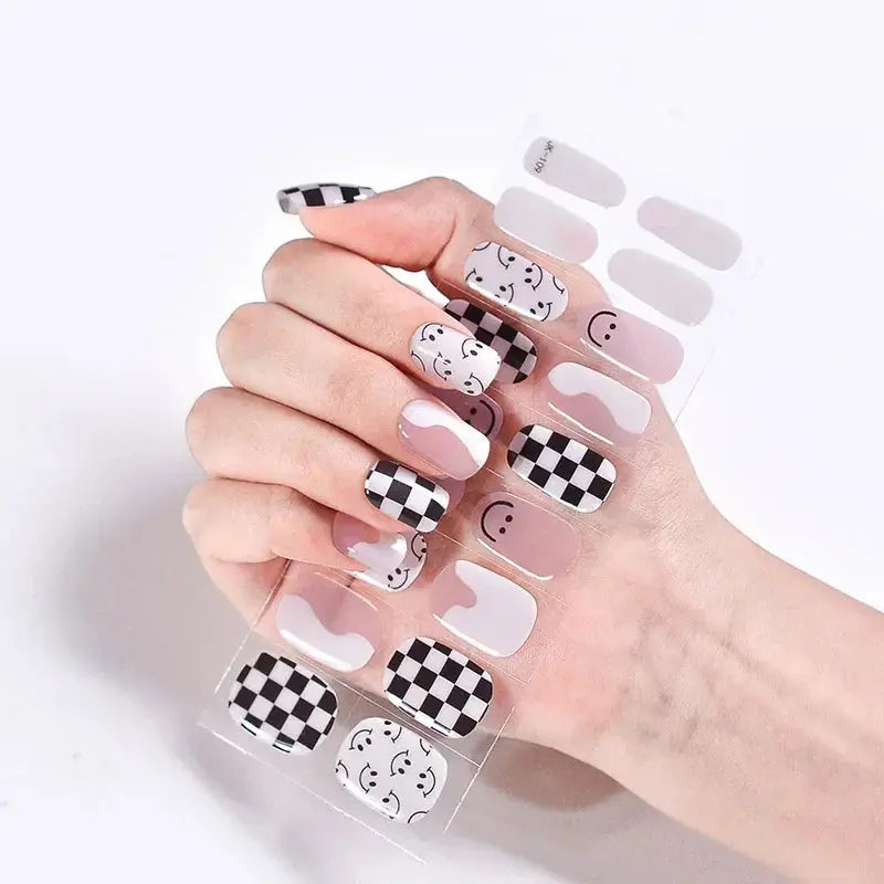 NailLux Semi Cured Nail Wraps For 16 To 20 Tips Easy Full Cover Adhesive Press On Nails Gel Finish UV LED Compatible