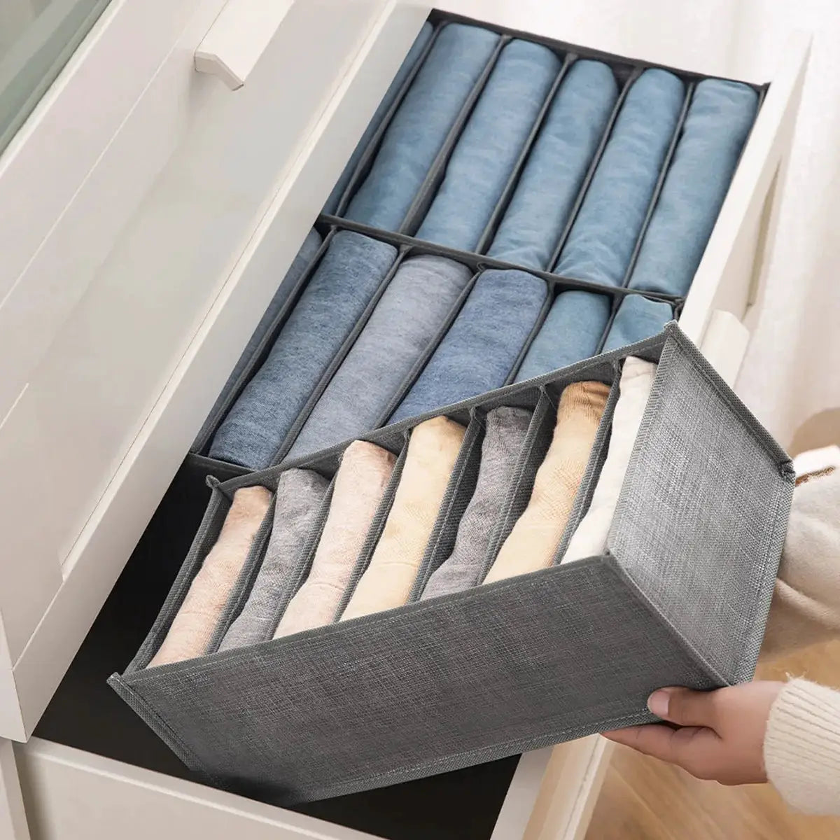 HomeNest Denim And Sweater Storage Container Foldable Wardrobe Organizer For Dorms And Closet Sorting