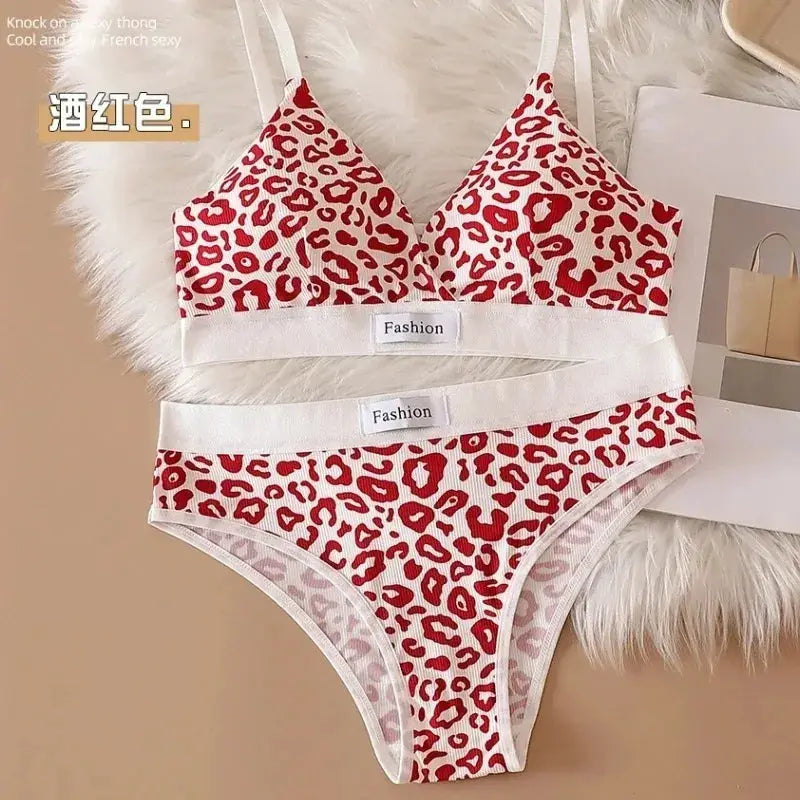 2025 Summer Leopard Print Traceless Steel Rim Bra And Brief Set With Adjustable Shoulder Straps For Women