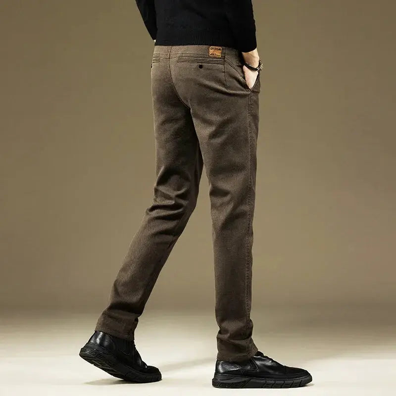 KUBRO men's cotton pants by Simples Market in brown, straight-leg business casual trousers.