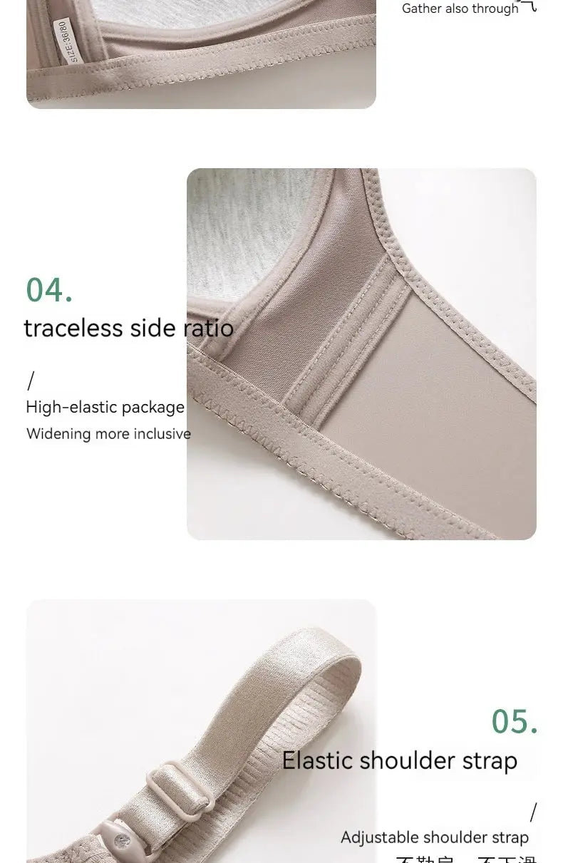 Simples Market nude bra, non-magnetic thin cup, large size, breathable gathered style, elastic shoulder strap