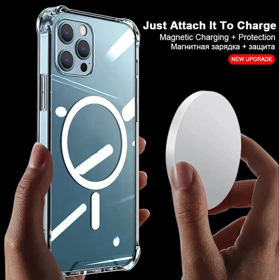 Luxury MagSafe wireless charger for iPhone with transparent bumper case by Simples Market