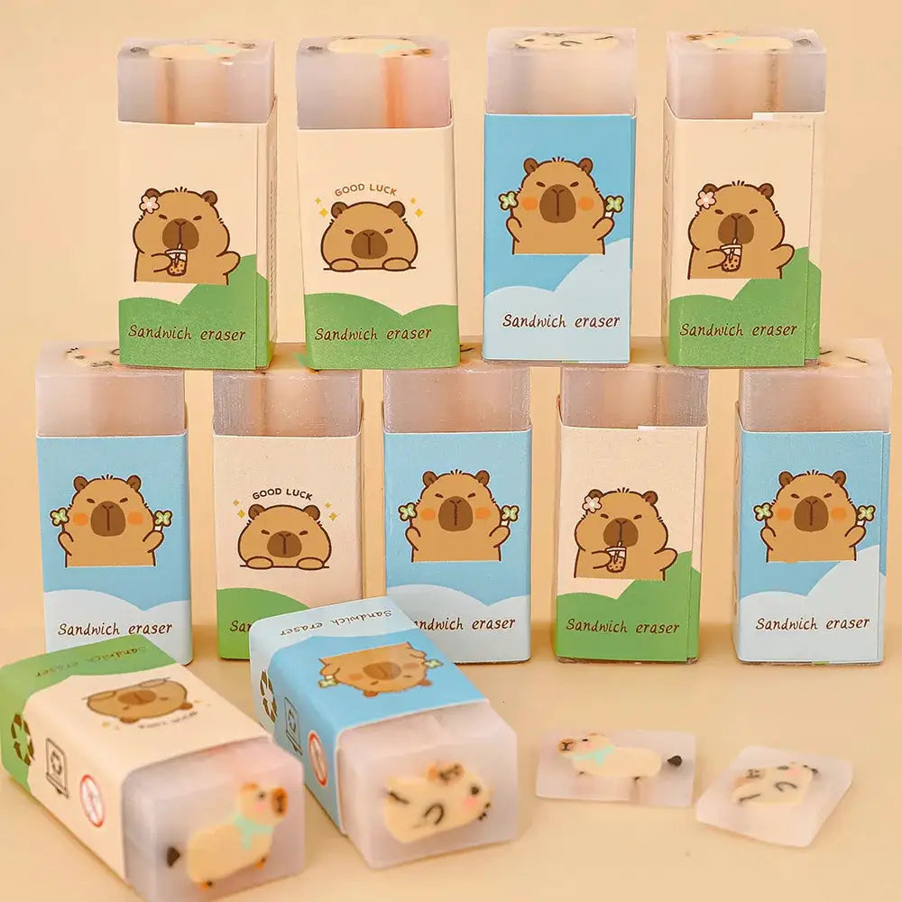 Kapibala capybara sandwich erasers; pastel cartoon pencil rubbers, set of 12 by Simples Market
