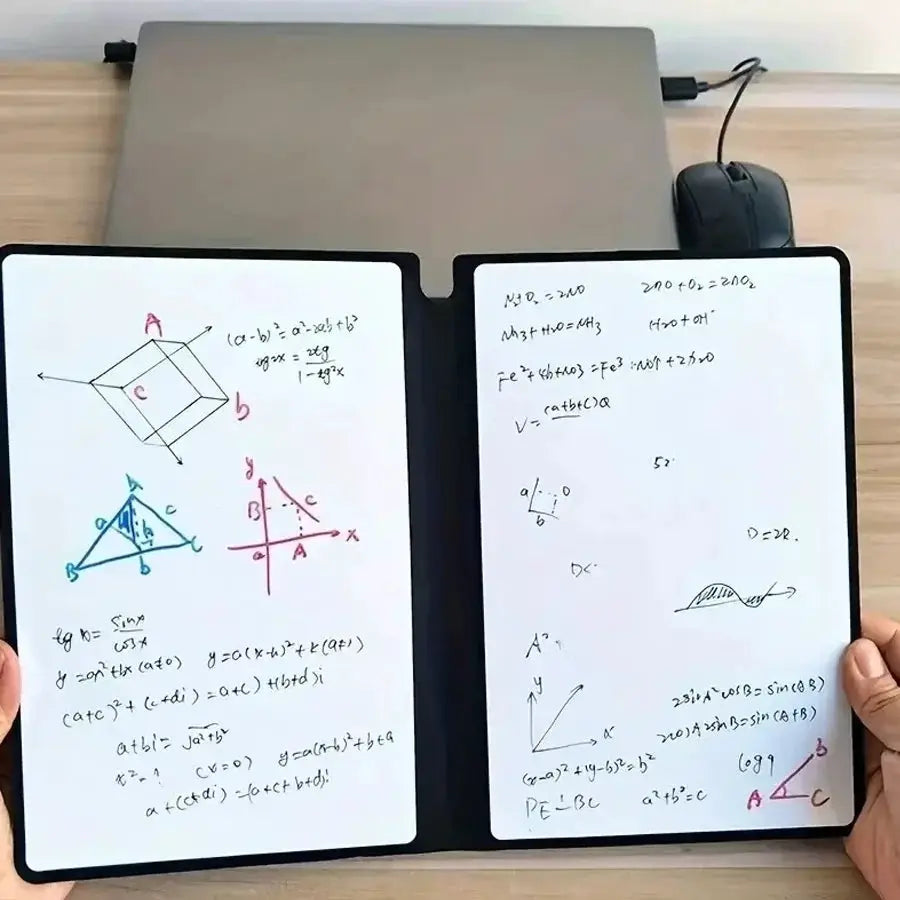Simples Market A5 portable reusable whiteboard notebook set with pen, black leather cover, dual whiteboard pages