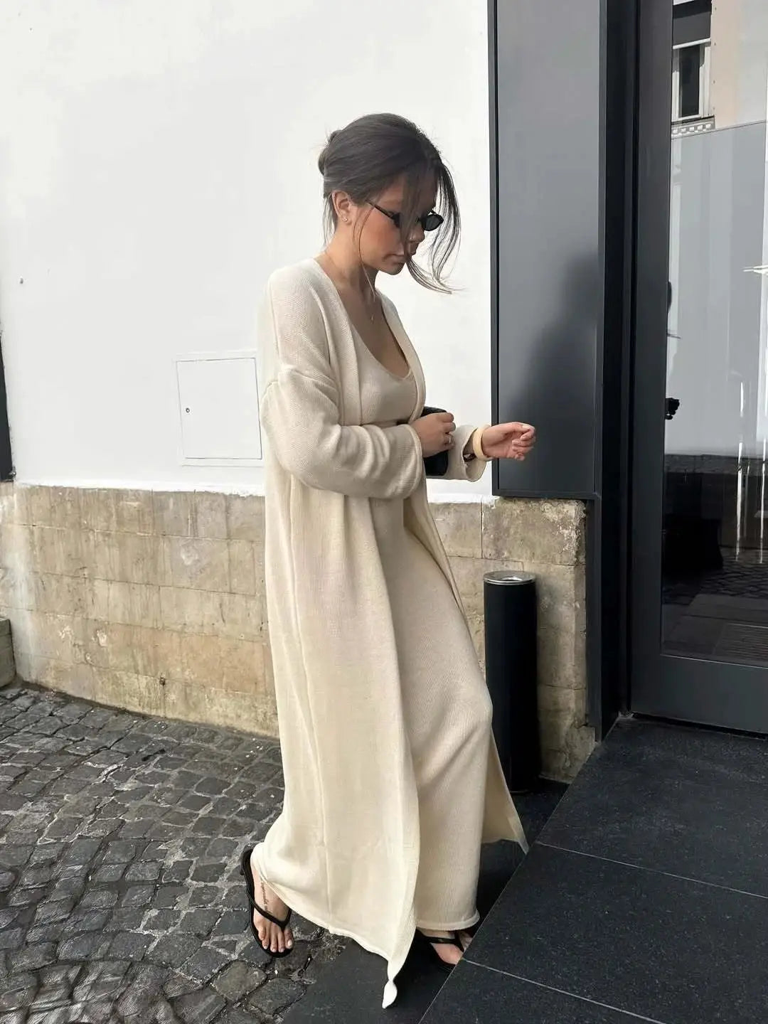 Hirsionsan Soft Loose Women Two Piece Knit Cardigan And Vest Set