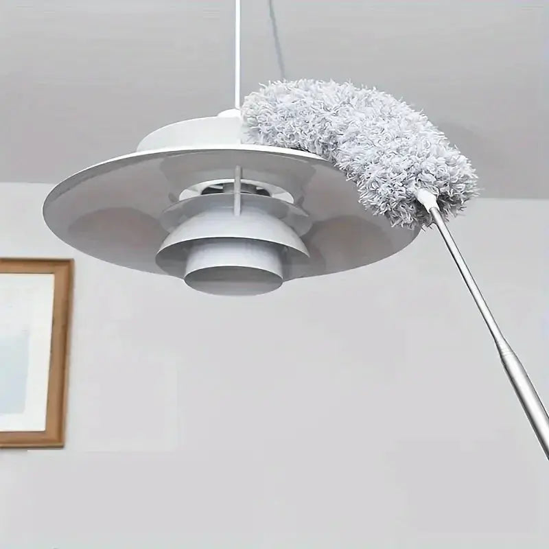 Simples Market 2.8m extendable chicken feather duster with curved ceiling-cleaning broom head, white fluffy feathers
