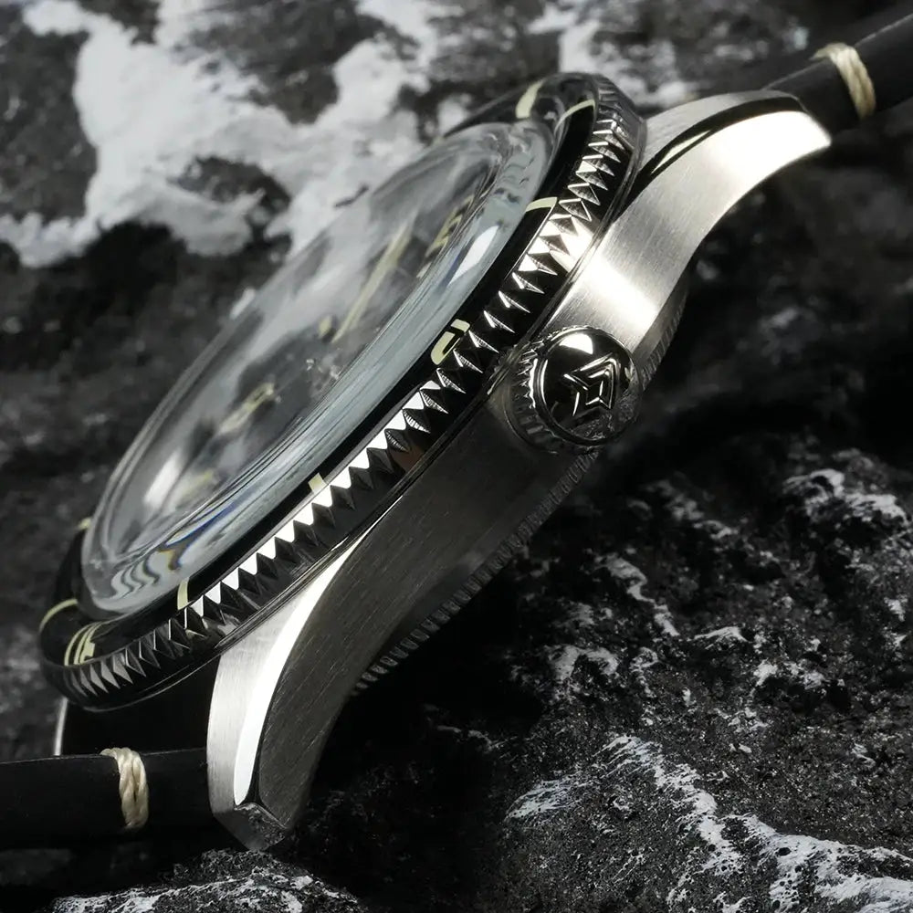 CADISEN 2026 men's mechanical watch with Miyota 8215 movement, stainless steel case, black leather strap.