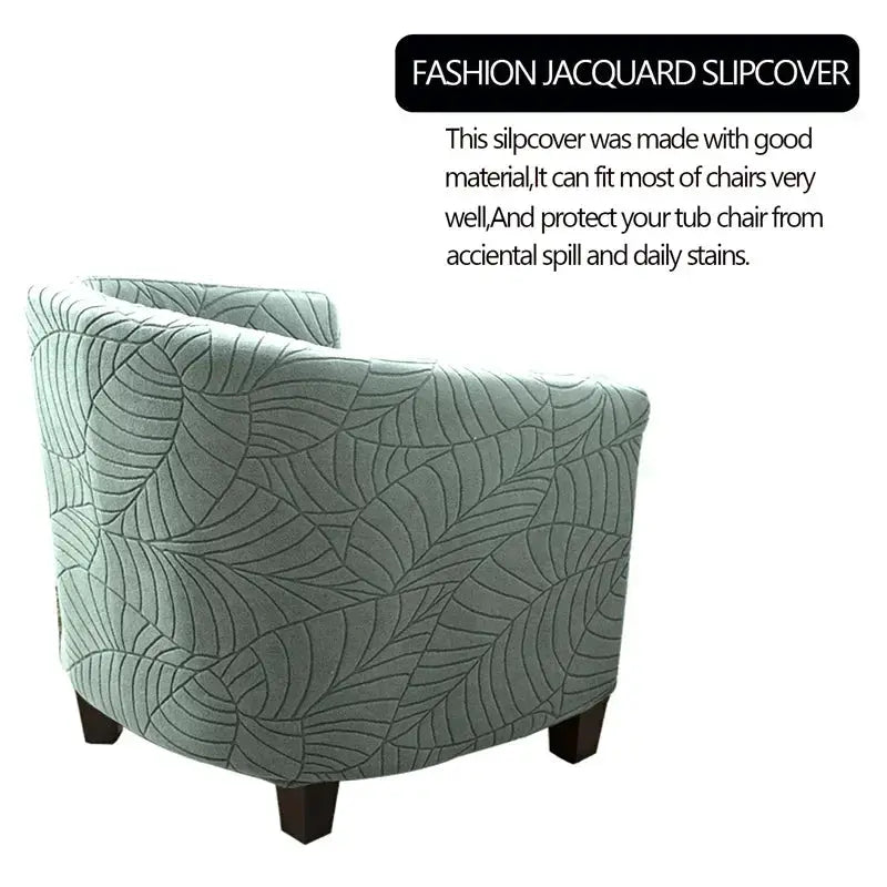 Leaves Jacquard tub chair slipcover in teal; Simples Market anti-dirt stretch fabric for a single living-room chair.