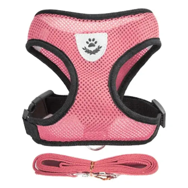 Adjustable Polyester Mesh Cat Harness Vest And Leash Set For Small To Medium Dogs And Cats With Reflective Piping
