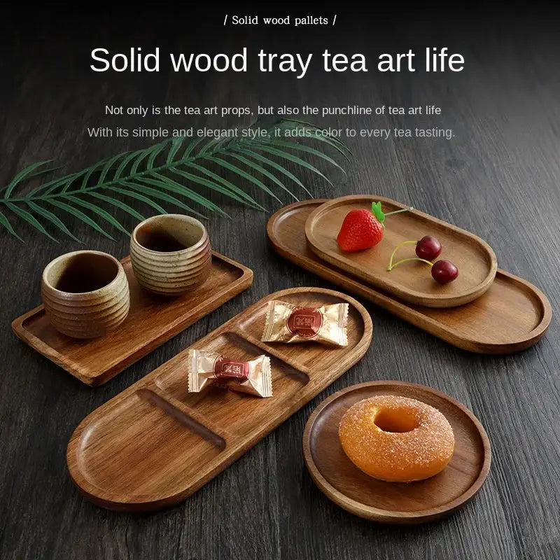 Japanese Solid Wood Fruit Plate Tray Set Multi Size Snack Platter