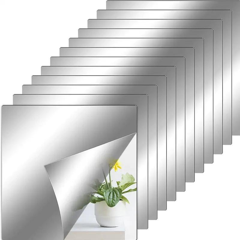 Self-adhesive mirror sheets by Simples Market, 8/12 pcs, flexible silver metallic non-glass wall stickers