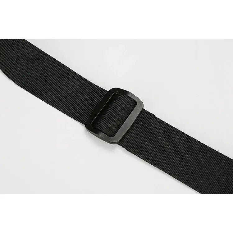 Adjustable black bag strap with plastic buckle for outdoor, crossbody or chest bags.