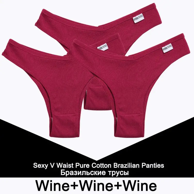 FINETOO 3-pack cotton women's thong underwear in magenta