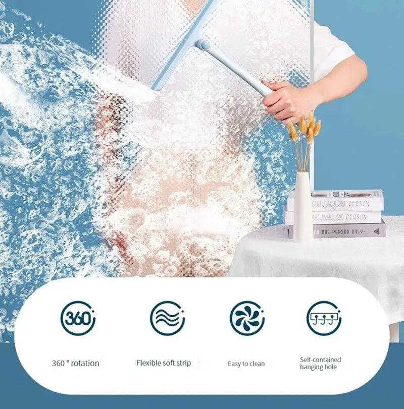Simples Market 360° rotatable shower squeegee with silicone holder, white and blue