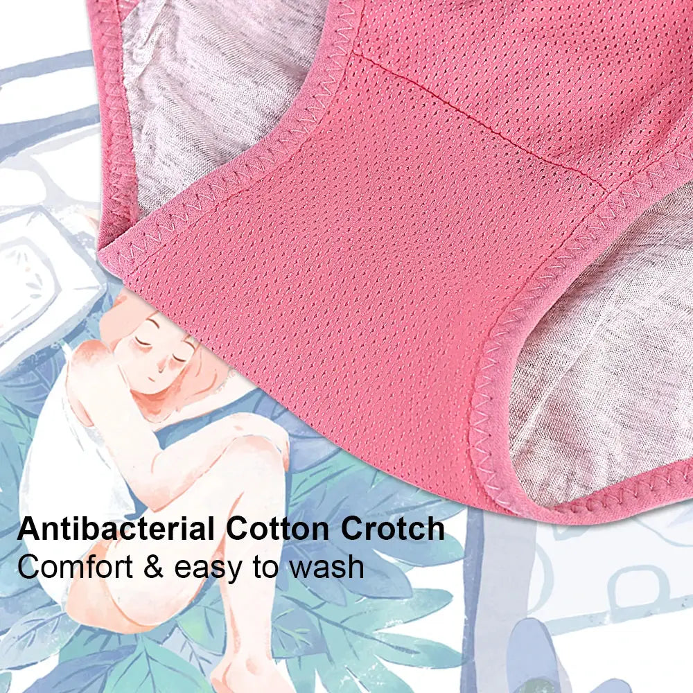 Menstrual period panties in pink with antibacterial cotton crotch and leak-proof protection.