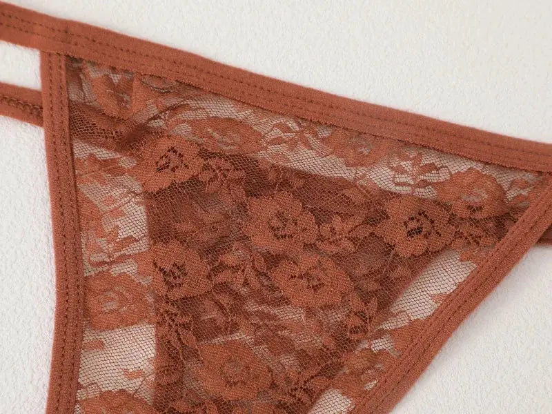 Simples Market 7-piece lace G-string set; rust brown floral thong underwear