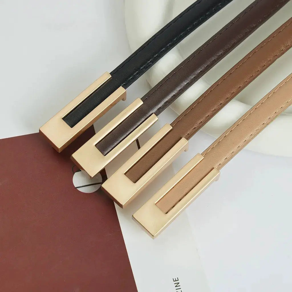 NovaStyle Women PU Leather Thin Waist Belt Adjustable With Metal Accent Korean Fashion Belt