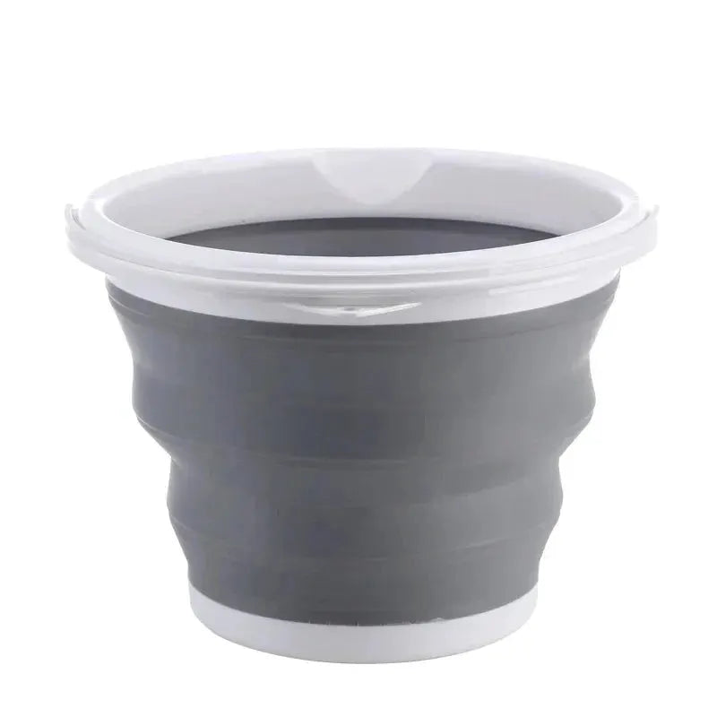 3-Liter foldable plastic bucket with white rim, gray collapsible bucket for car wash and camping