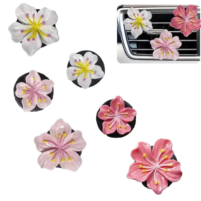 Simples Market 2-pack car perfume clip flower air vent decorations in white and pink