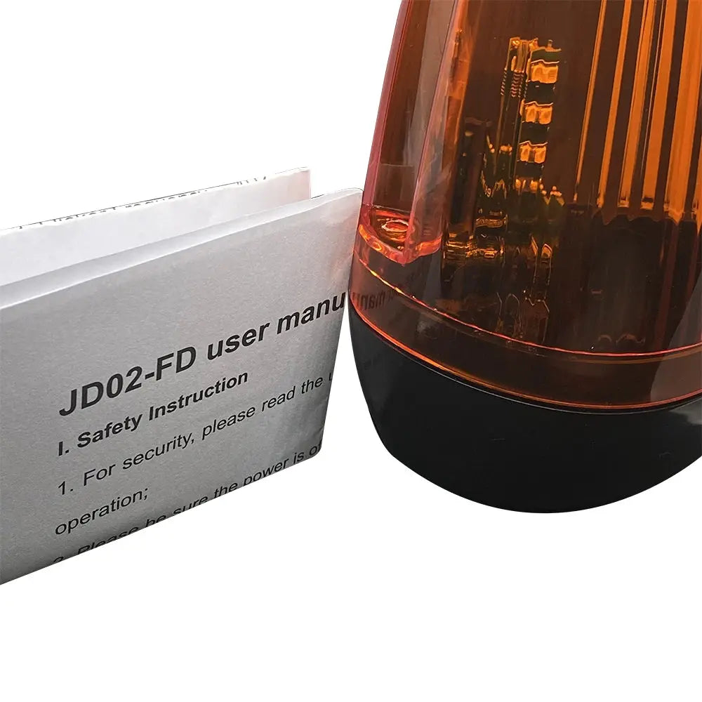 Simples Market AC/DC LED gate flashing light lamp with orange lens and black base, strobe alarm lamp.