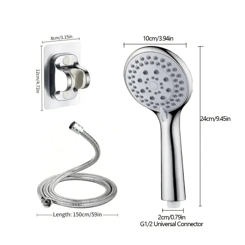 Simples Market 3-piece handheld shower head set with 5 spray modes, chrome finish, includes hose and wall mount