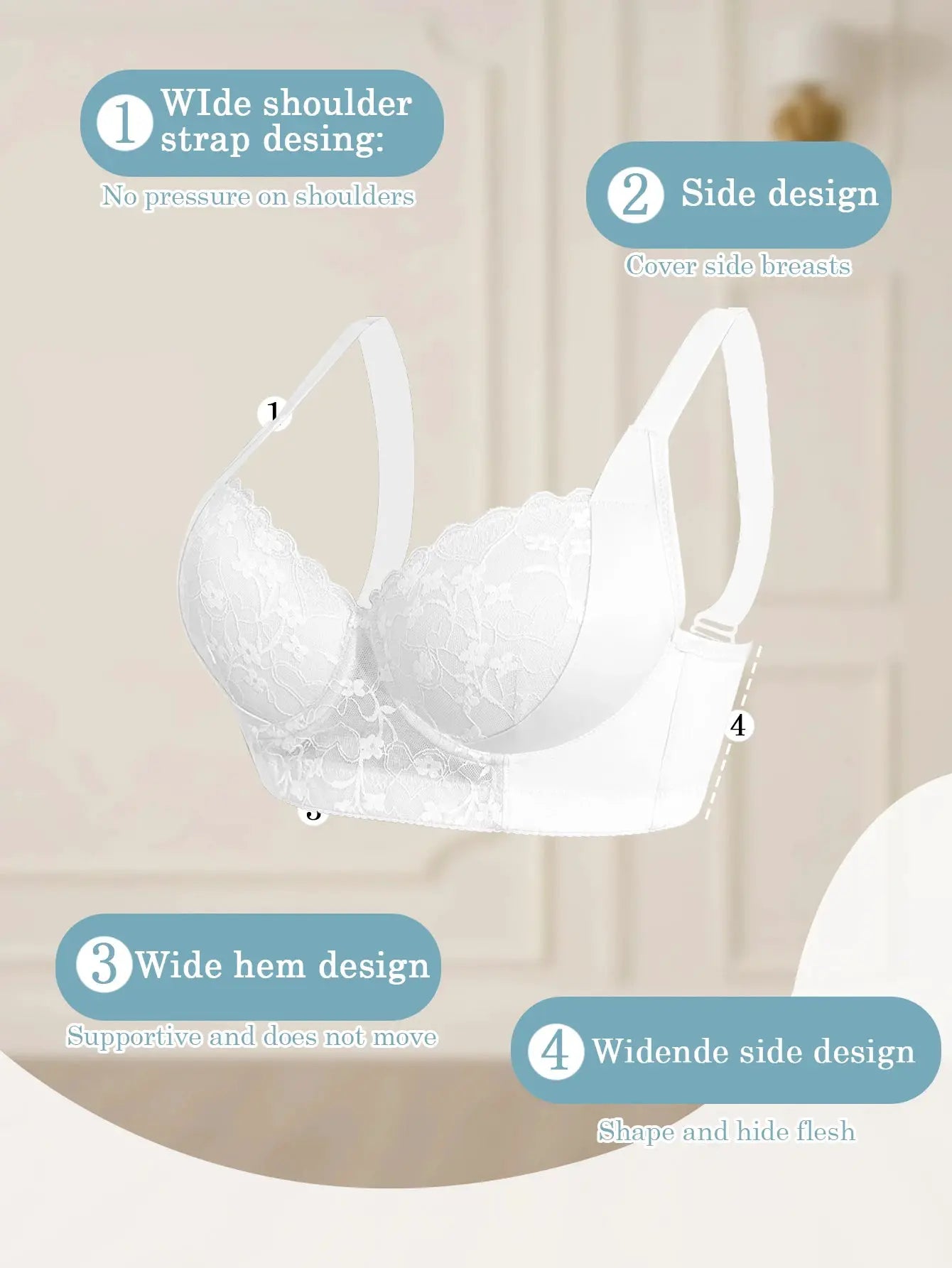 Simples Market women's white lace-trimmed underwire shaping bra with wide straps