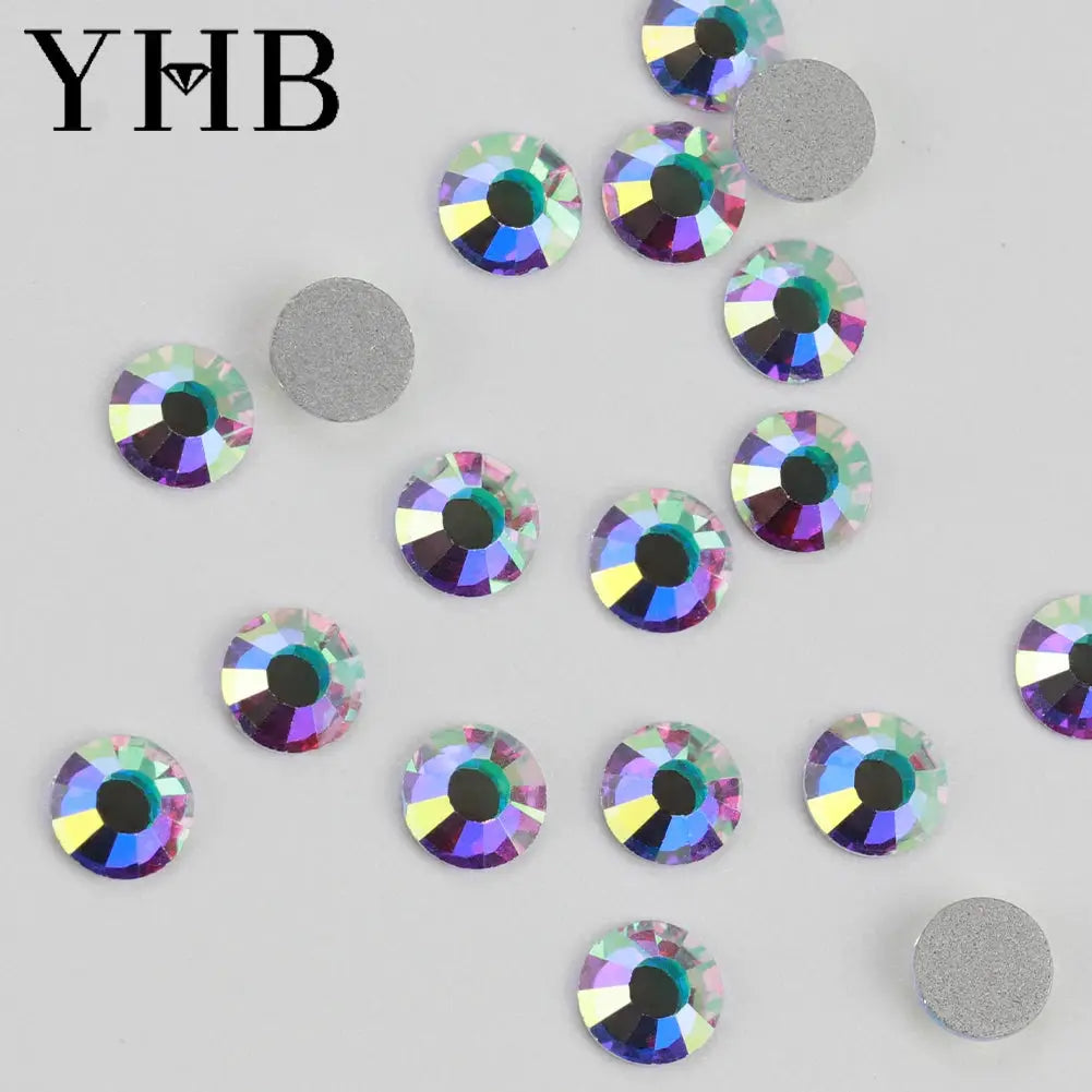 YHB Non Hotfix White Crystal AB Flatback Rhinestones For Nails Decoration DIY Nail Art Cold Fixation Gems