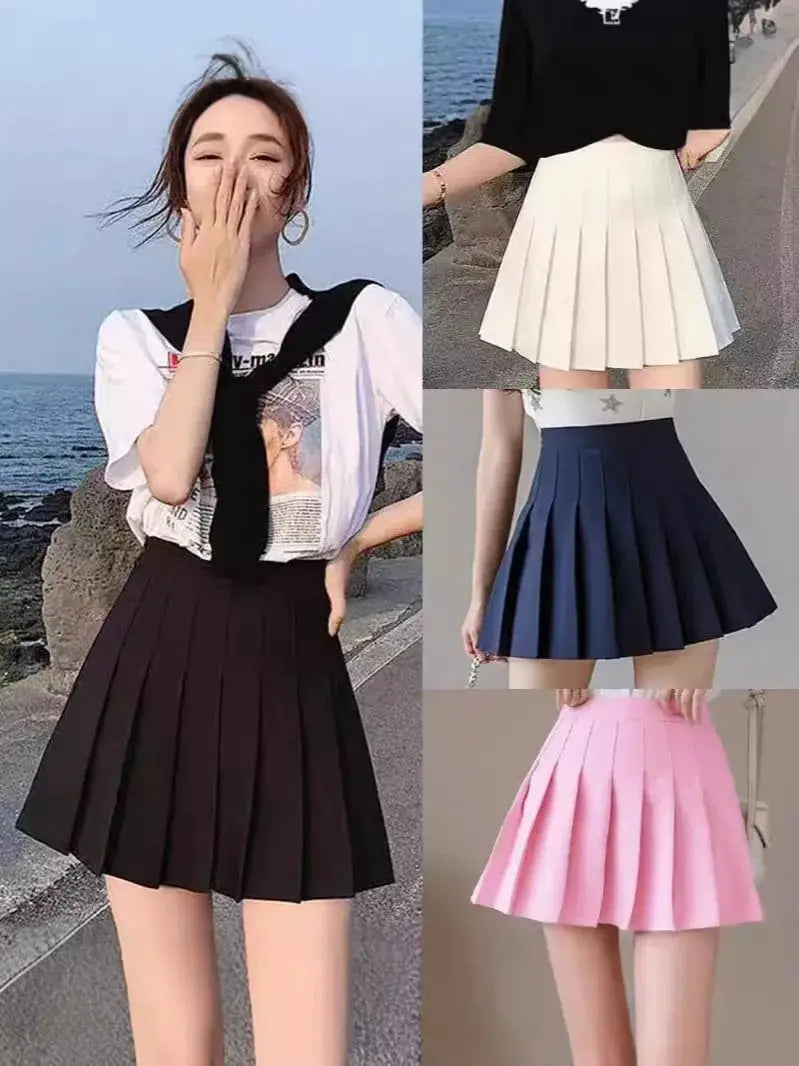 Preppy Style Pleated Skirt High Waist A Line Mini Skirt For School Girl And Skater Looks Black Plus Size