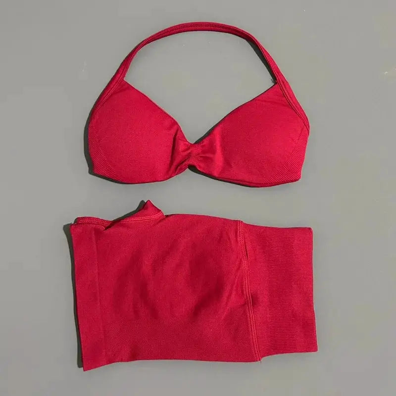 Histello 2 Piece Women Yoga Set Strappy Bra Top Scrunch Shorts