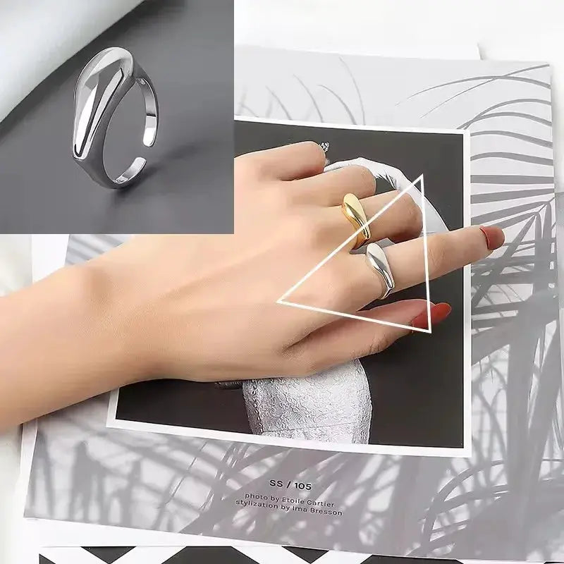 Ventfille 925 Sterling Silver Rings Fashion Hip Hop Vintage Couples Hollow Lines Punk Silver Party Adjustable Jewelry