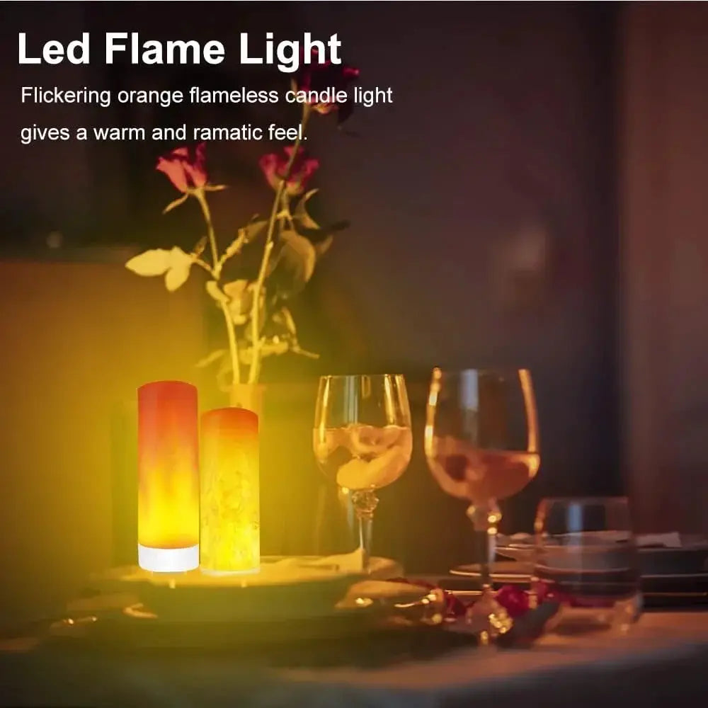 USB LED Night Lamp Simulated Flame Bulbs by Simples Market; warm orange flameless candle lights on table.