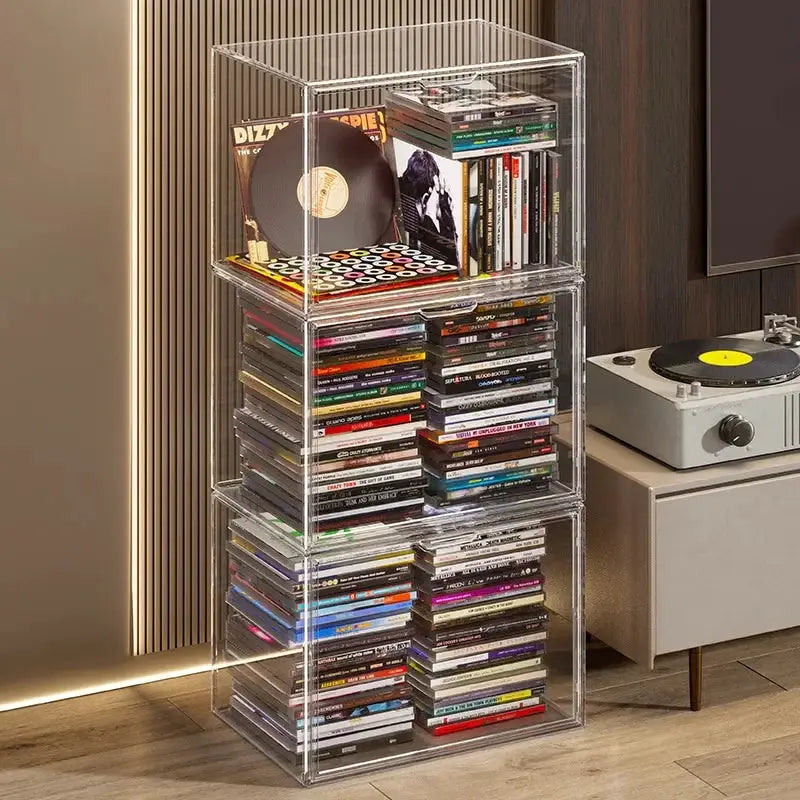 Transparent Storage Box Organizer for Books CDs Albums and Magazines Desktop Display Cabinet Dustproof