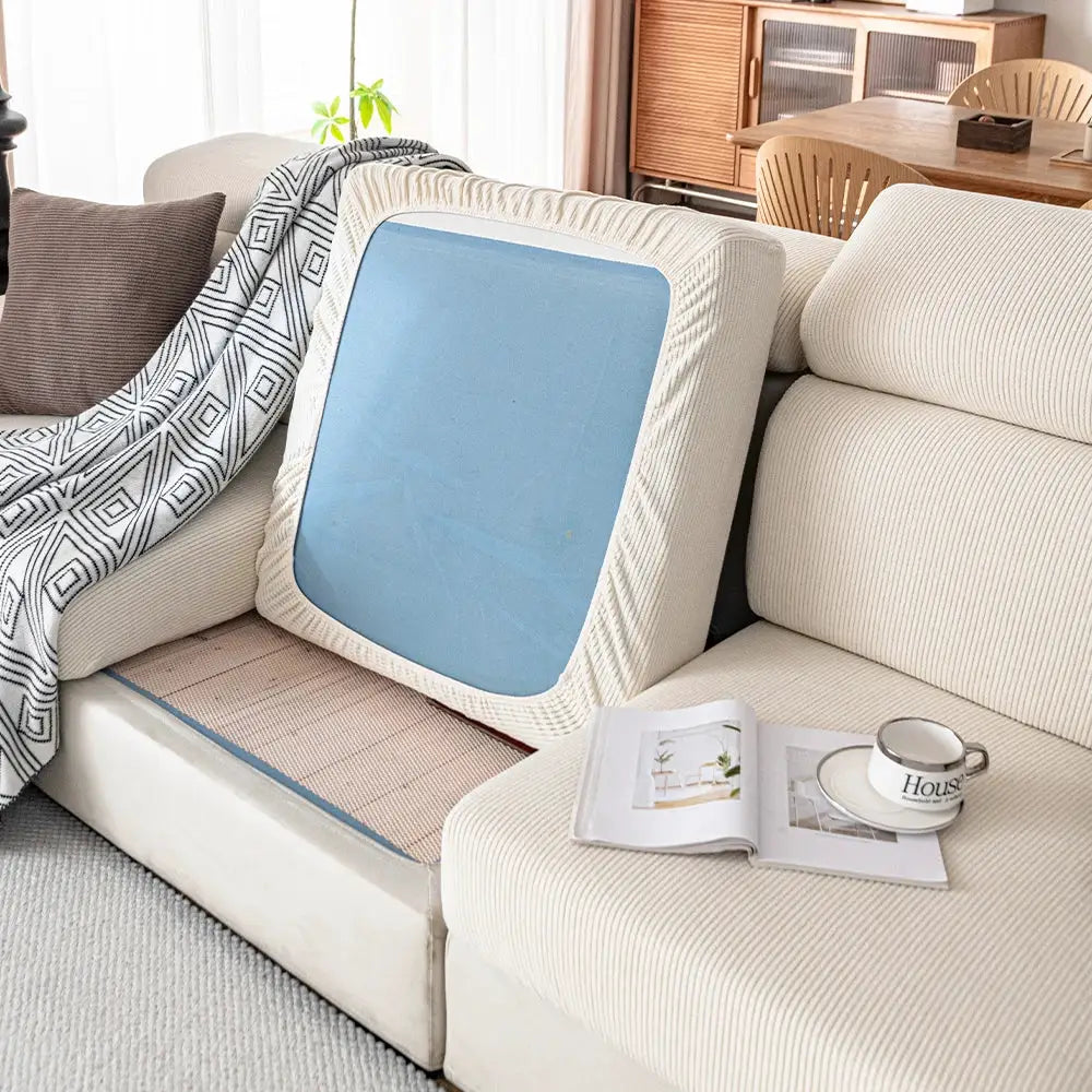Sofa seat cushion covers by Simples Market; thick jacquard, removable, beige solid-color set for living room