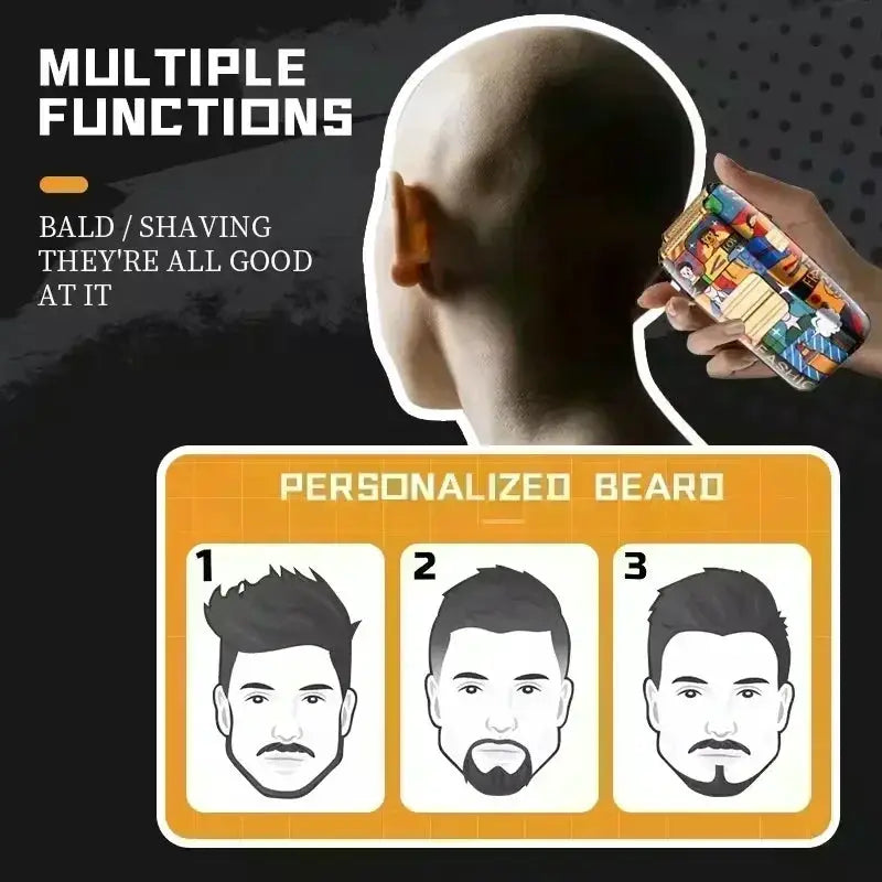 Kemei professional electric hair clipper with graffiti pattern; rechargeable beard trimmer by Simples Market