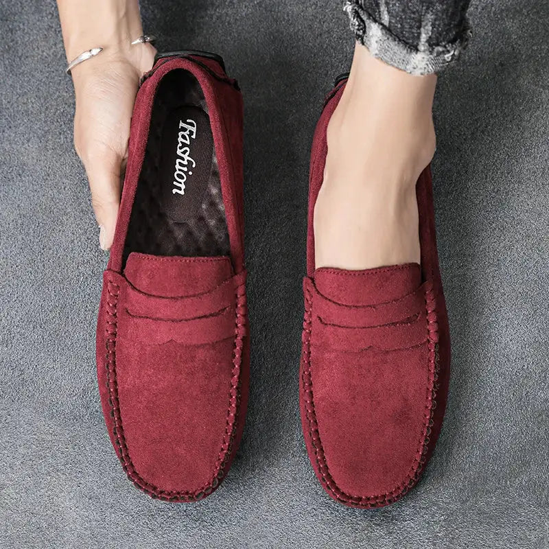 Two burgundy suede loafers for men by Simples Market