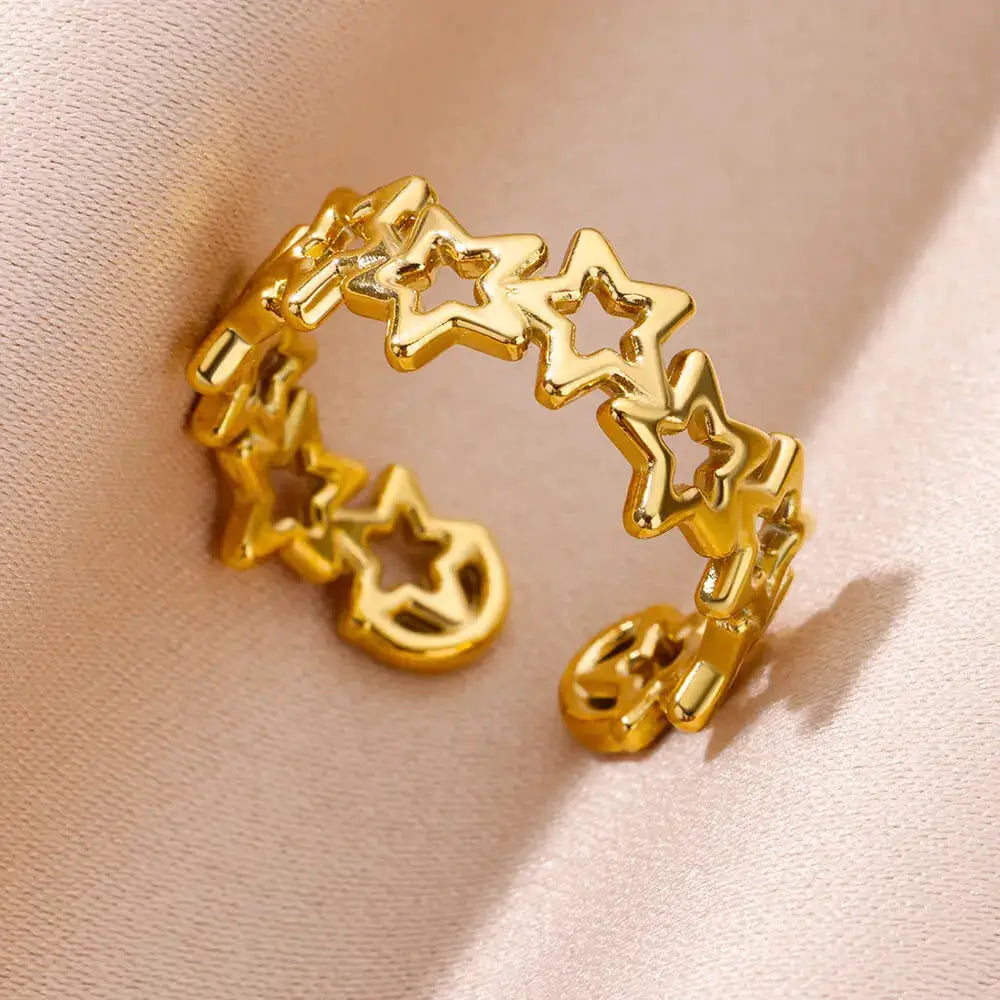 316L Stainless Steel Shell Rings For Women Adjustable Gold Color Little Star Open Rings Jewelry For Weddings Trendy