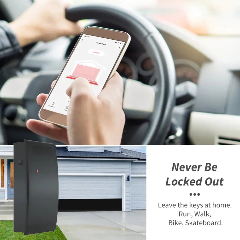 Simples Market smart WiFi garage door opener, dark gray, phone app control; works with Alexa and Google Assistant; no hub