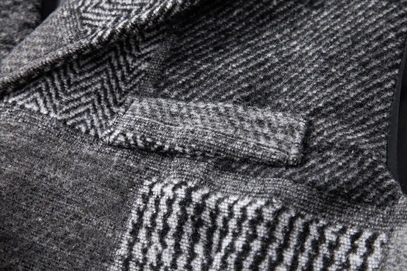 Green tweed plaid waistcoat by Simples Market with lapel and herringbone texture