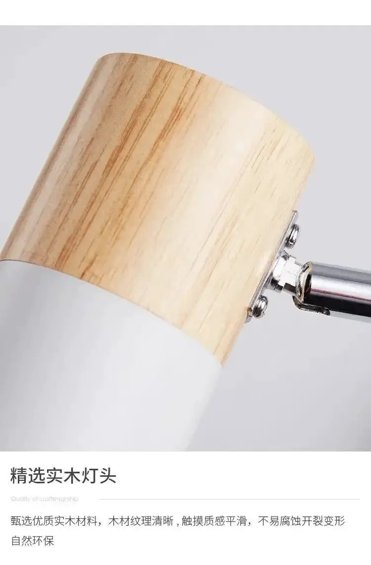 Wooden-shade wall lamp with chrome adjustable arm for modern living room reading light
