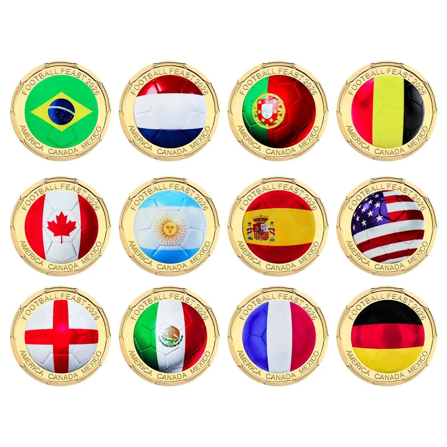 12 Piece Football Commemorative Coin Set in Box 2026 Soccer Souvenirs