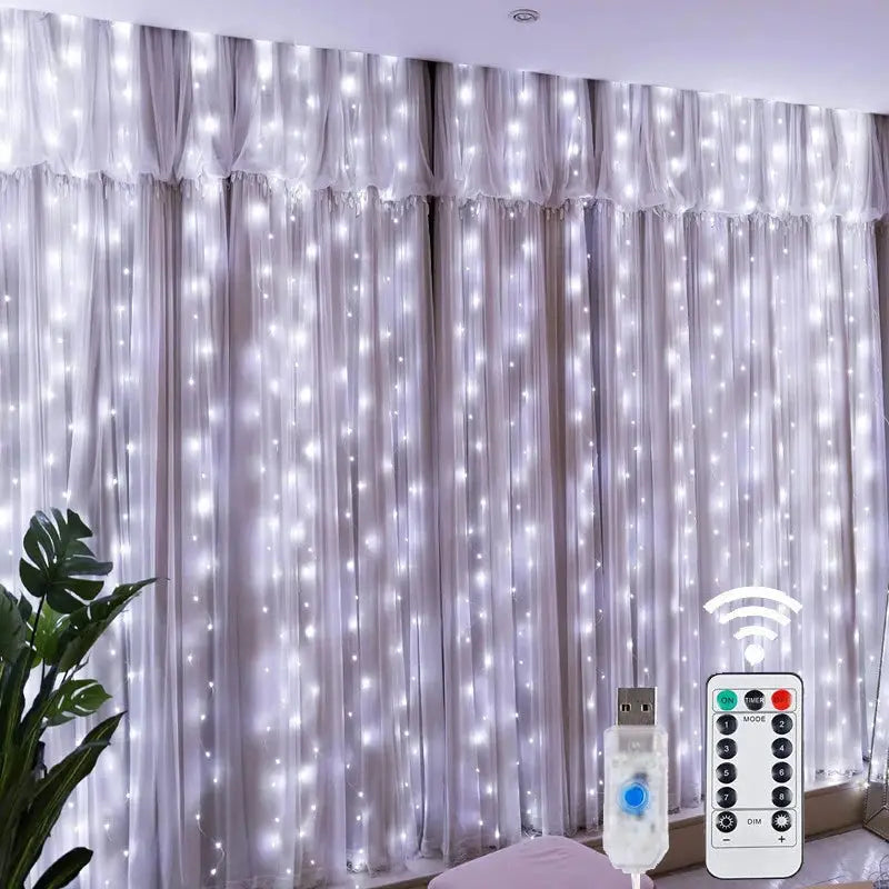 Led Fairy String Curtain Lights With 8 Modes Remote USB Festoon For Christmas Decor For Home And Holiday New Year Lamp